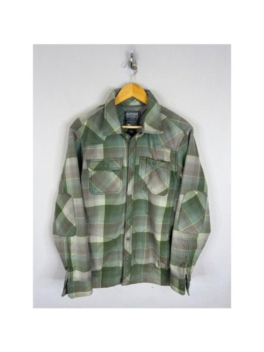 Outdoor Research Mens Green Plaid Sherpa Lined Flannel Shirt Jacket Large